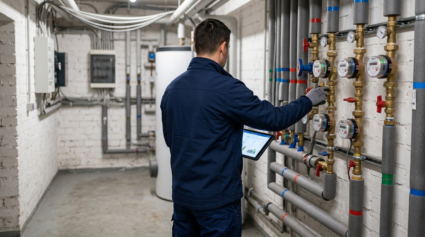 Hausverwaltung Berlin: Technische Inspektion der Heizungsanlage im Altbaukeller – Instandhaltung und Kostenkontrolle.