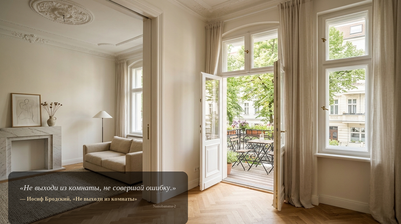 Altbau-Interieur in Charlottenburg: Stuckdecke, Fischgrätparkett und Flügeltüren zum Balkon nahe Kurfürstendamm.